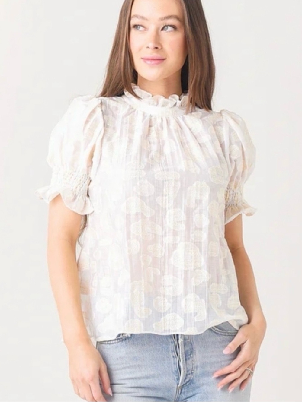 NWOT Hunter Bell Monroe Top. Off White Embroidered Leopard Print. Size Large.